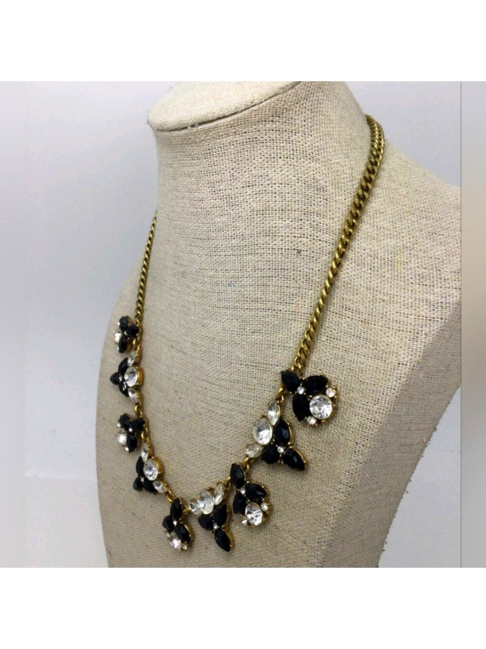 J. Crew Black & Clear Rhinestone Statement Necklace 16"